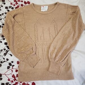 Vintage Herald House Tan Knit Sweater with Balloon Sleeves